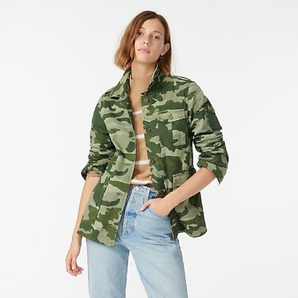 J. CREW Garment Dyed Lightweight Green Camo Jacket